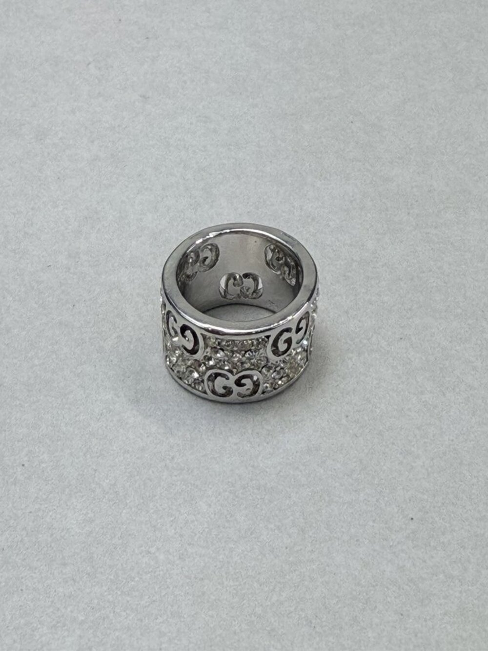 Vintage Silver Tone Pavé Crystal Wide Band Ring Designer Inspired Style Sz 4 - Picture 2 of 6